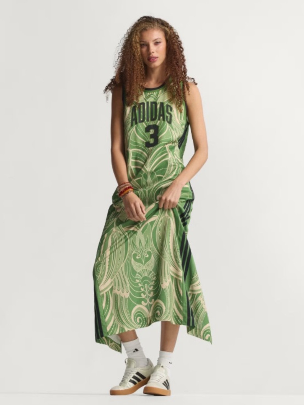 adidas Green and Cream Patterned Sleeveless Maxi Dress